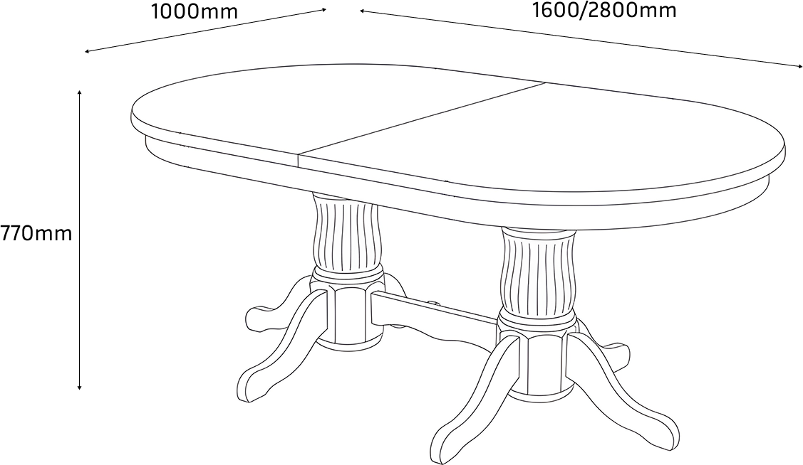 Elegance Extendable Oval Dining Table, Solid Malaysian Beech Wood, Wenge, 1600x1000x770 mm, Extends to 2800 mm, Classic Carved Design