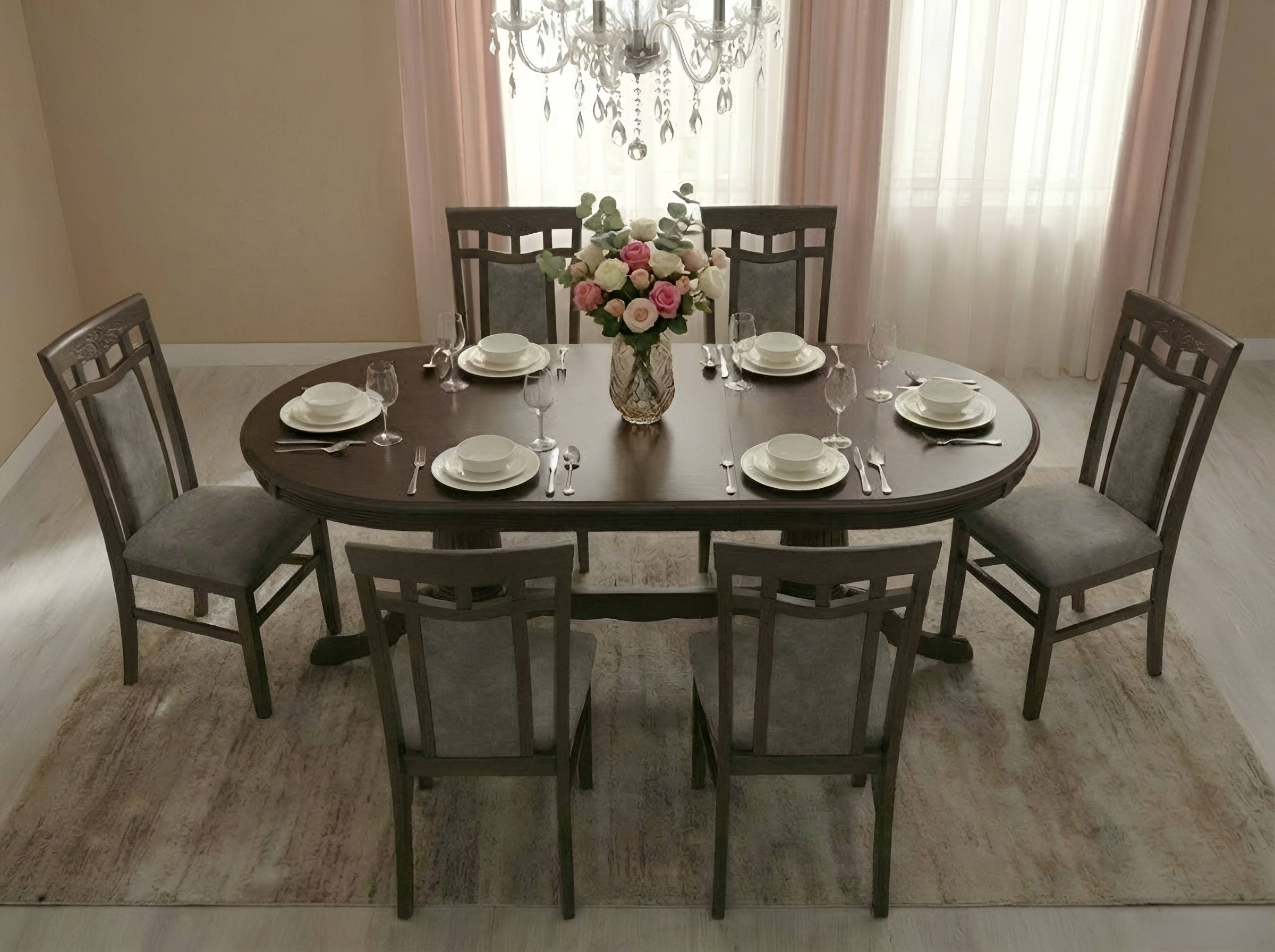 Elegance Extendable Oval Dining Table, Solid Malaysian Beech Wood, Wenge, 1600x1000x770 mm, Extends to 2800 mm, Classic Carved Design