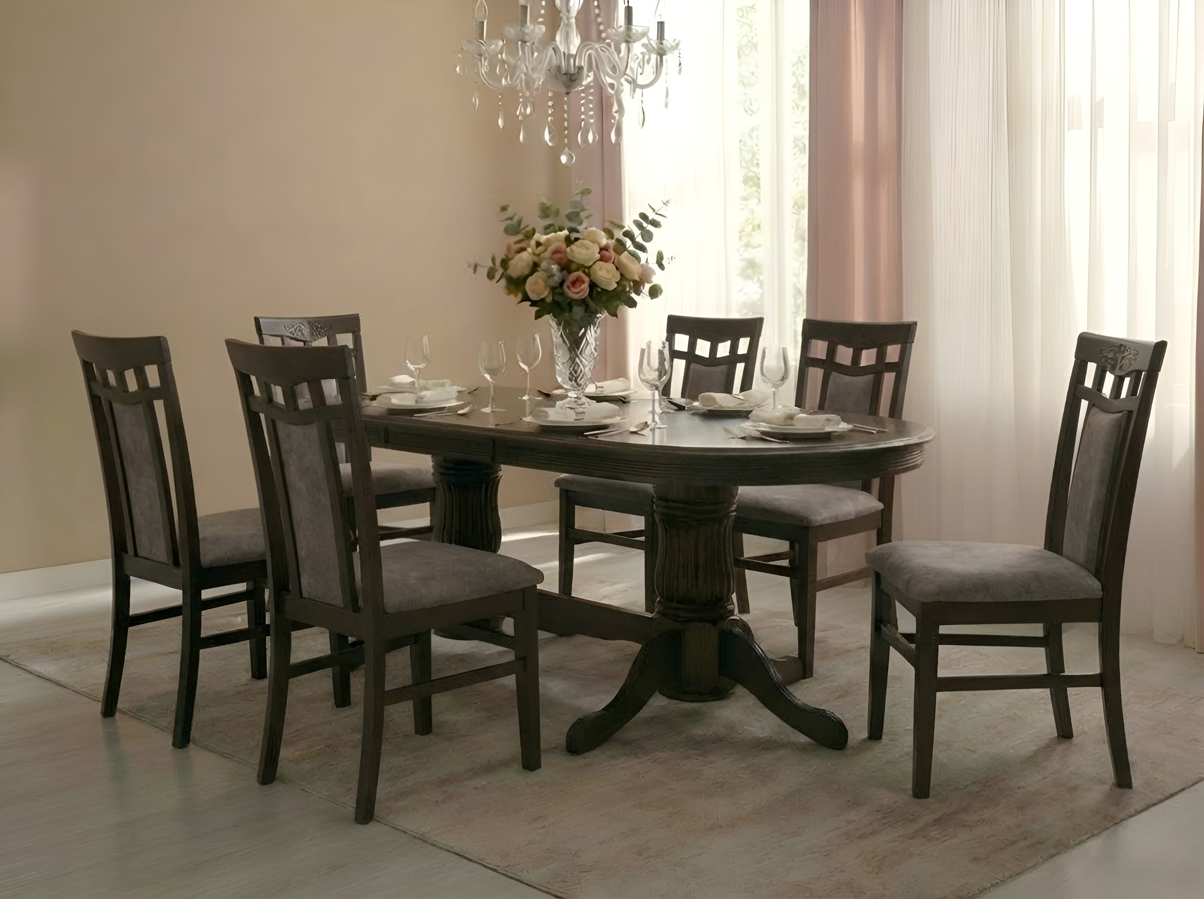 Elegance Extendable Oval Dining Table, Solid Malaysian Beech Wood, Wenge, 1600x1000x770 mm, Extends to 2800 mm, Classic Carved Design