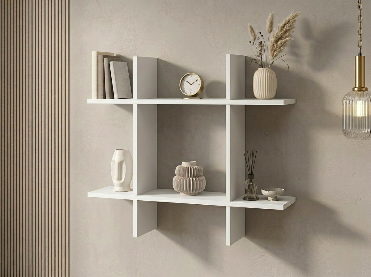 Raft Decorativ de Perete Fabrik Home Raft Tetris No.2, PAL laminat, 770x700x220 mm, Frasin alb