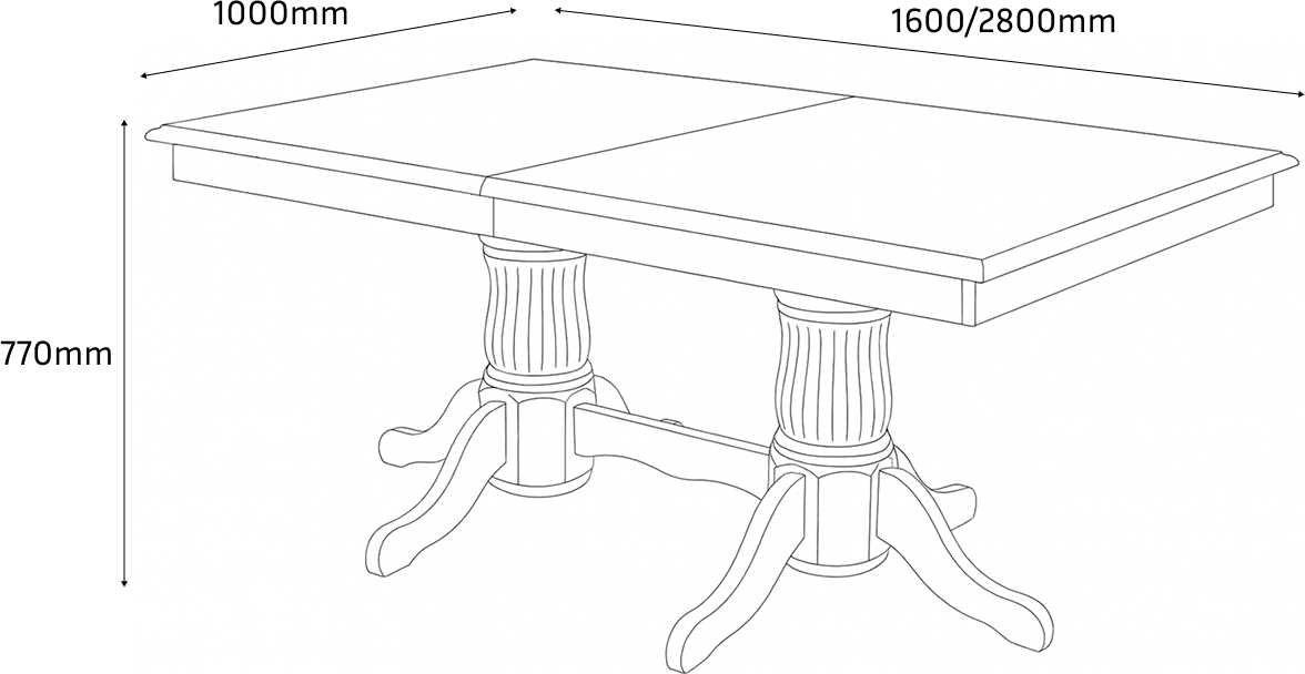 Elegance Extendable Rectangular Table, Solid Malaysian Beech Wood, Wenge, 1600-2800mm x 1000mm x 770mm, Classic Sculpted Design