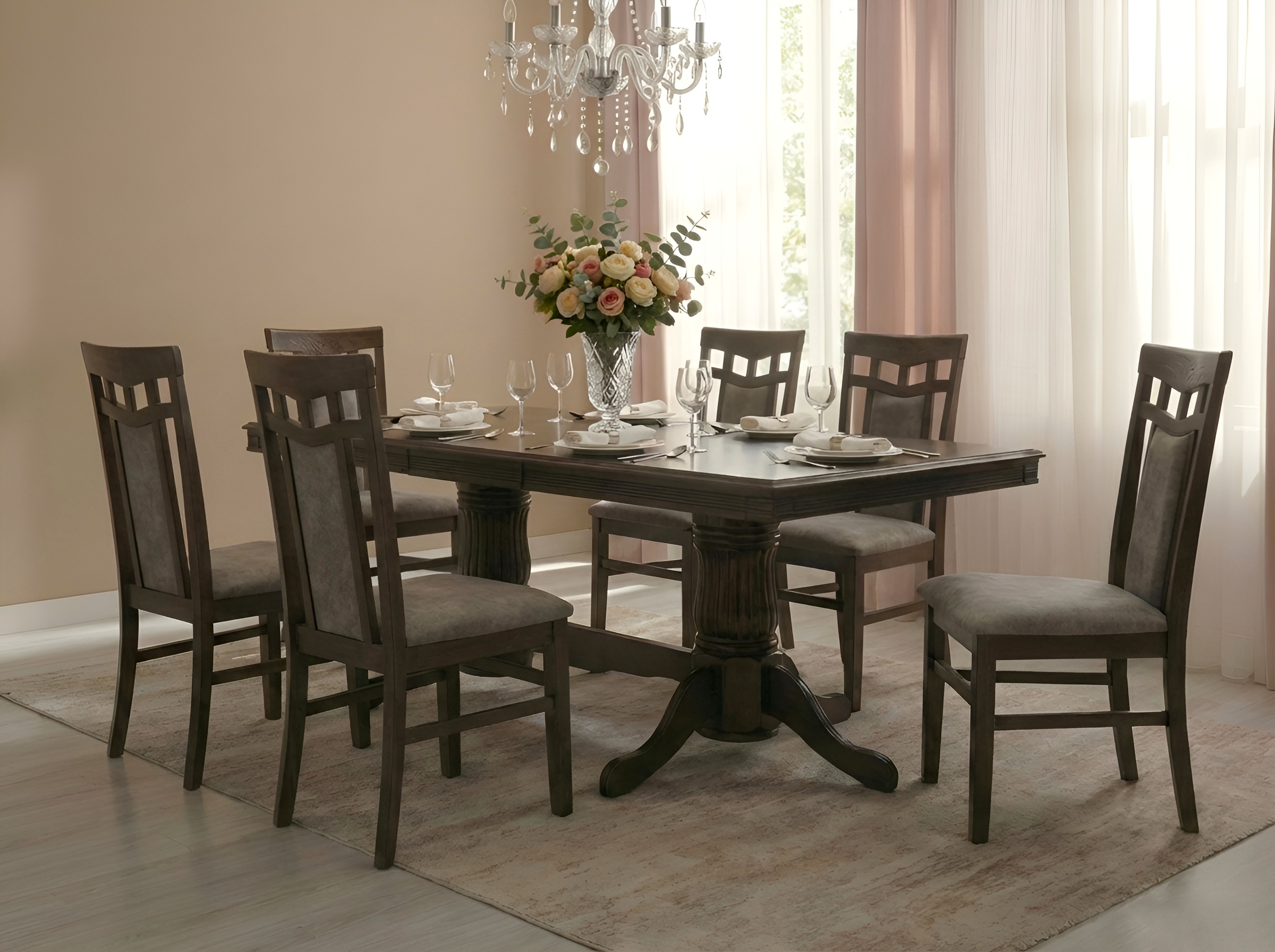 Elegance Extendable Rectangular Table, Solid Malaysian Beech Wood, Wenge, 1600-2800mm x 1000mm x 770mm, Classic Sculpted Design