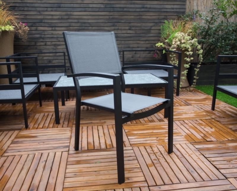 Chomik ANH6128 Garden Chair with Armrests, Non-Folding Plastic Frame, Mesh Fabric Seat and Backrest, Black, 550x860x540 mm