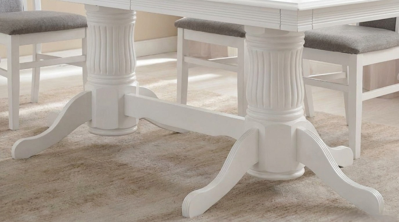 Раздвижной прямоугольный обеденный стол Elegance из массива малайзийского бука, белый, 1600-2800 x 1000 x 770 мм, классический стиль с резными ножками