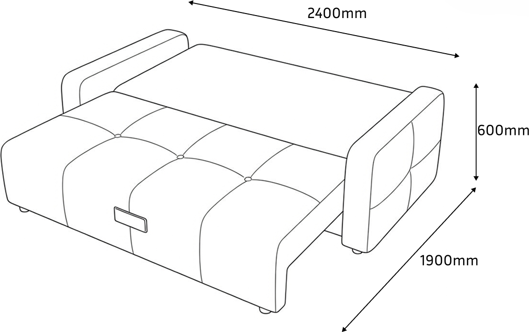 SidiM Teodor Sofa Bed, Modern Grey Fabric, Pantograph Mechanism, Orthopedic Support, Wood Frame with Storage Drawer, 2400x1000x800 mm