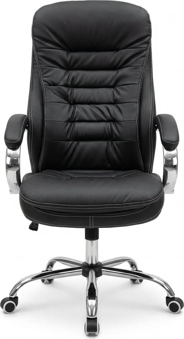 Fabrik Home N-24 TOMAS Office Chair, High Back Artificial Leather, Chrome Frame and 5-Star Base with Casters, 1200mm Height, Color: Black