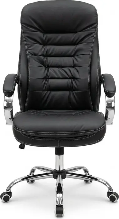 Fabrik Home N-24 TOMAS Office Chair, High Back Artificial Leather, Chrome Frame and 5-Star Base with Casters, 1200mm Height, Color: Black