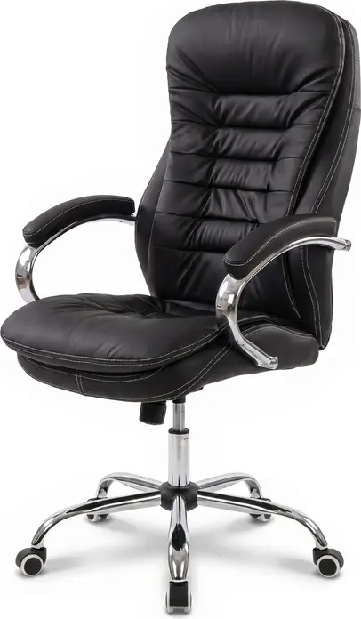 Fabrik Home N-24 TOMAS Office Chair, High Back Artificial Leather, Chrome Frame and 5-Star Base with Casters, 1200mm Height, Color: Black