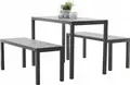 Chomik MEB0841 Kitchen Set of 3 Pieces, Plastic Table and 2 Benches, Metal Frame, Grey, Table 110x58.5x75.5 cm, Benches 110x39x45 cm