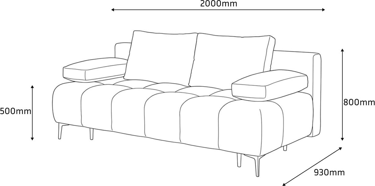 SidiM Di Magio Sofa Bed with Pantograph Mechanism, Fabric Upholstery, Polyurethane Foam and Serpentine Springs, 2000x960x960 mm, includes Linen Closet and Pillows