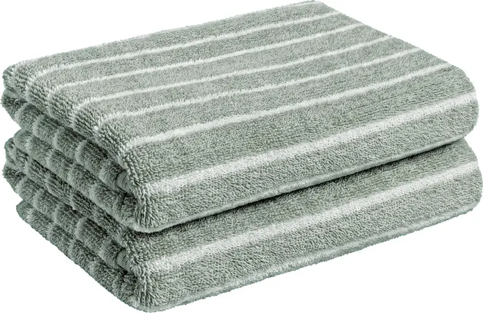 Pulsiva Tinos Professional Hand Towel Set of 2, Grey-Green/White Striped, 100% Cotton Dense Terry Towelling, 50x100 cm, 450 g/m², OEKO-TEX Standard 100 Certified