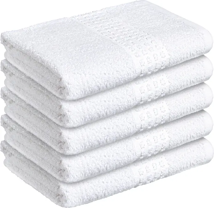 Set de 5 prosoape de dus Pulsiva Paros, 100% bumbac terry, 70x140 cm, Alb, OEKO-TEX Standard 100, prosoape absorbante pentru hoteluri si wellness