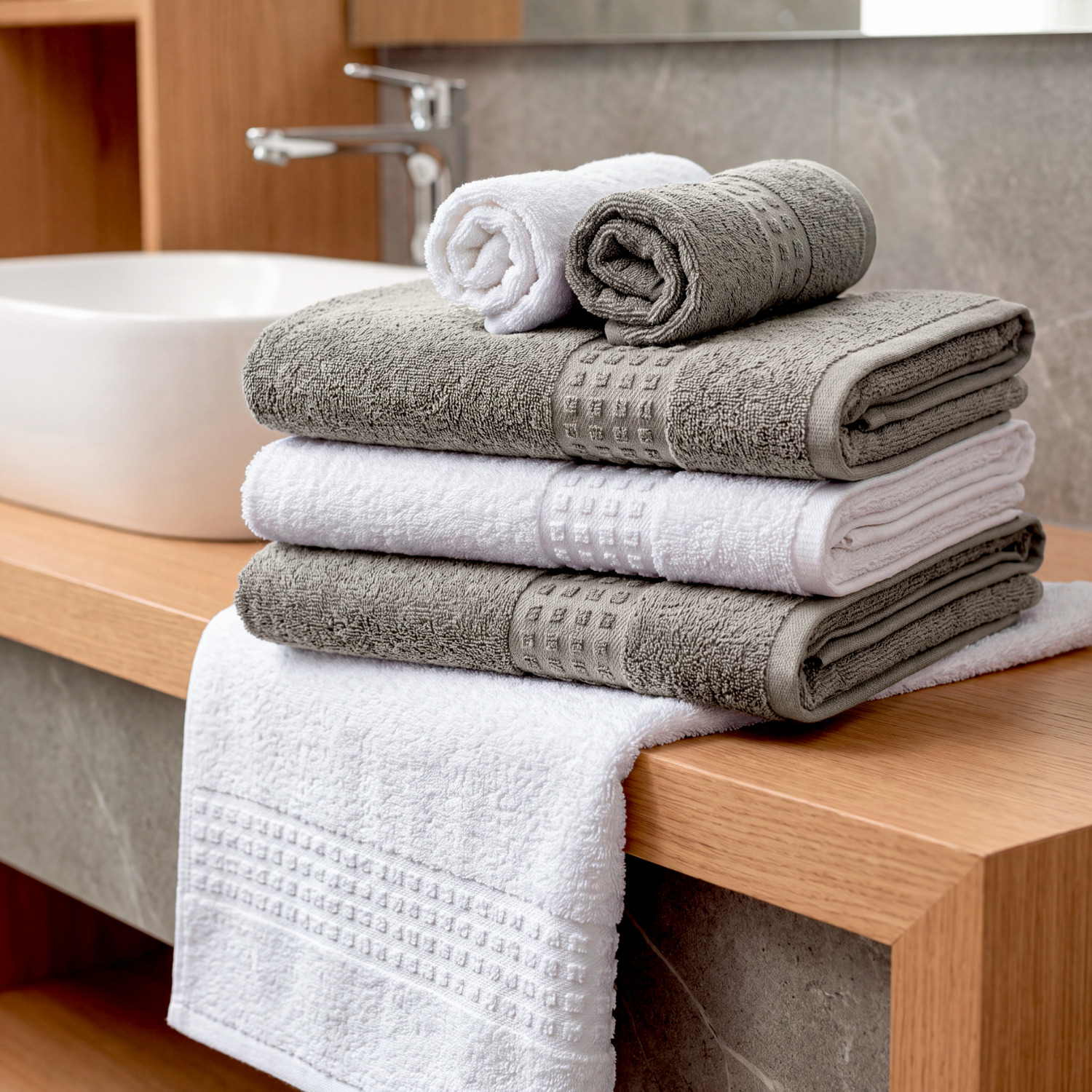 PULSIVA Paros Shower Towel Set of 5, 100% Cotton Soft Terry, 70x140 cm, Grey, OEKO-TEX Standard 100, Absorbent and Quick-Drying for Hotels and Wellness