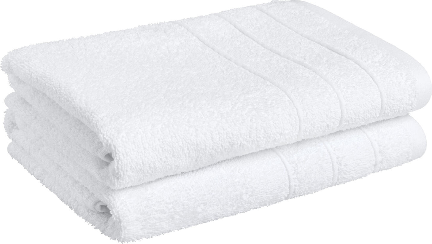 PULSIVA Samos Shower Towel Set of 2, 100% Cotton Terry Towelling, 70x140 cm, White, OEKO-TEX Certified, Professional Hotel Quality