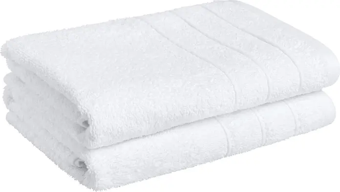 PULSIVA Samos Shower Towel Set of 2, 100% Cotton Terry Towelling, 70x140 cm, White, OEKO-TEX Certified, Professional Hotel Quality