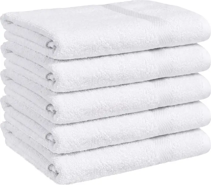 PULSIVA Capri Hand Towel Set of 5 Pieces, White Terry Towelling, 50x100 cm, 86% Cotton 14% Polyester, OEKO-TEX Standard 100, Hotel and Catering Quality
