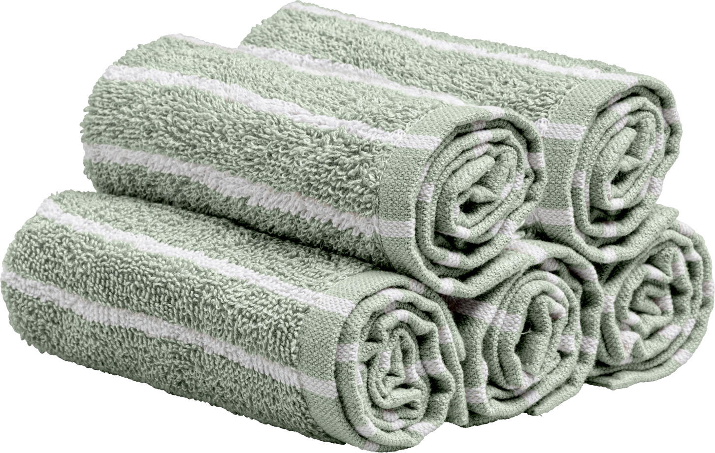 PULSIVA Tinos Face Towels, 100% Cotton Dense Terry Soap Cloths, 30 x 30 cm, Grey-Green/White Striped, OEKO-TEX Standard 100, Set of 5 Pieces