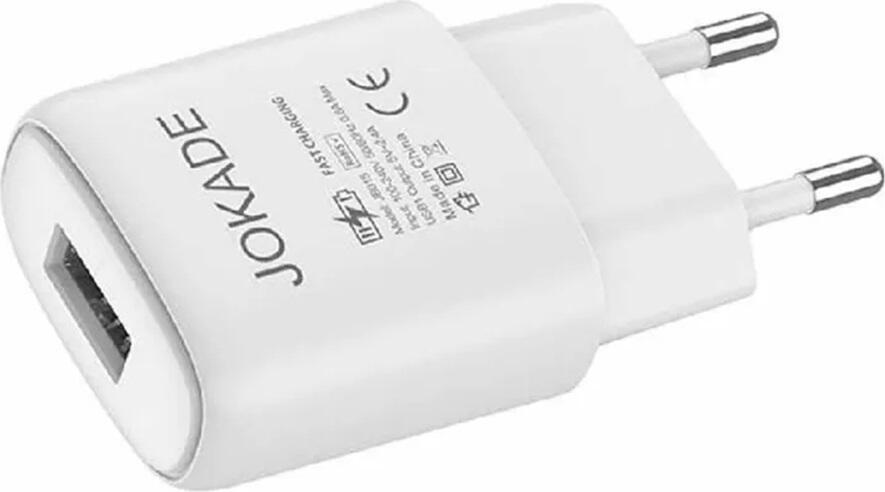 Сетевое зарядное устройство Jokade 3A, 1 порт USB Type-A, быстрая зарядка, вилка EU, интеллектуальное распределение энергии, защита от перенапряжения, белый