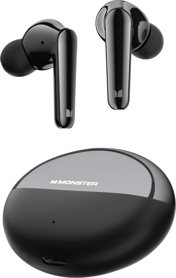Casca TWS In-ure Monster N-Lite 203 AirLinks, Negru, Bluetooth v5.3, Driver Dinamic 10mm, aptX Low-Latency, Rezistenta la Apa IPX6, Baterie 30h, Type-C