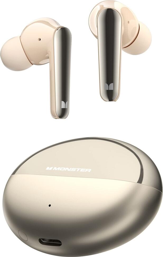 TWS Беспроводные наушники Monster N-Lite 203 AirLinks, Цвет: Золотой, Bluetooth v5.3, Динамический драйвер 10мм, aptX Low-Latency, Защита IPX6, Аккумулятор 30ч, Type-C