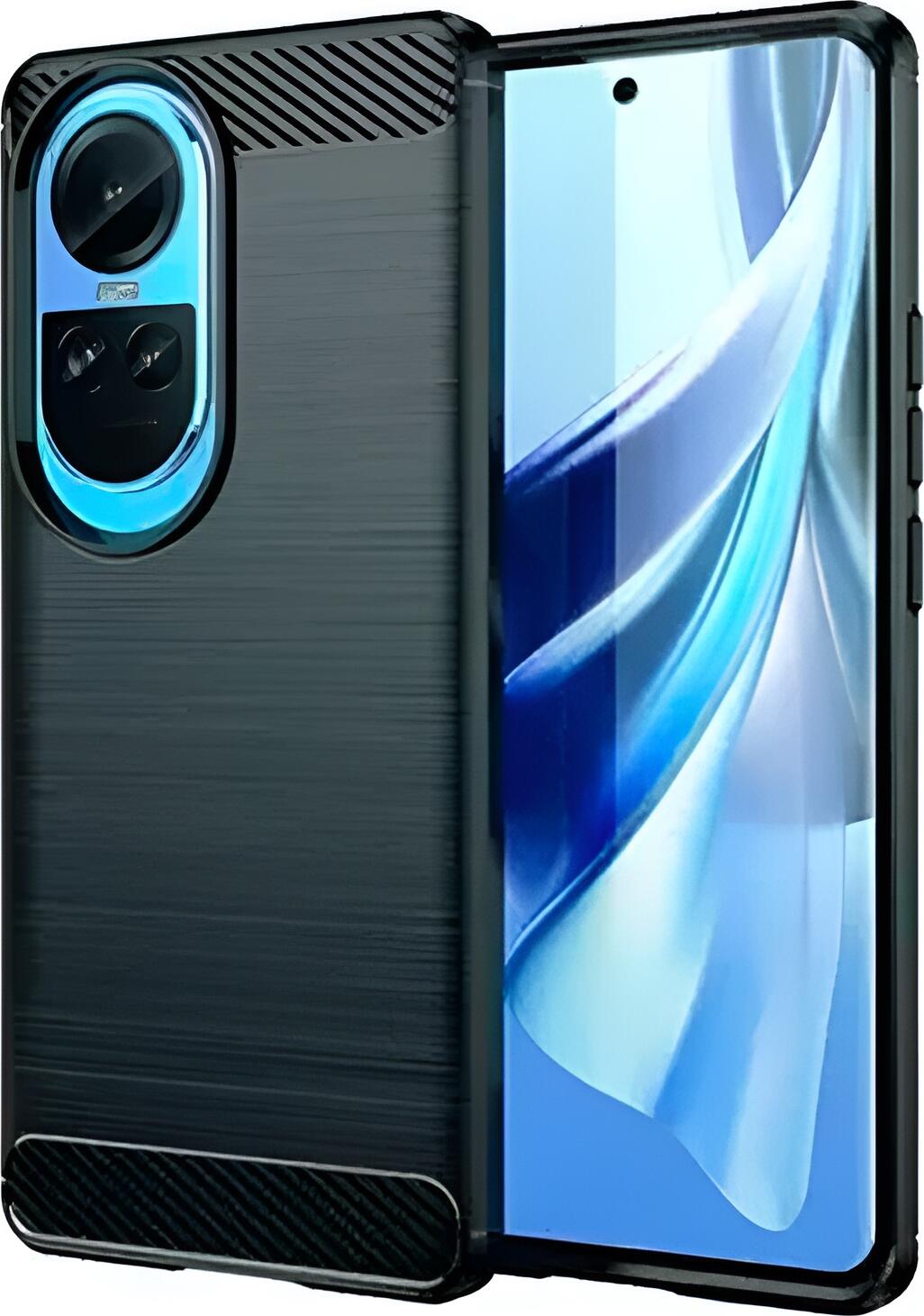 Защитный чехол из TPU для OPPO Reno 10, гибкий матовый черный кейс с эффектом шлифованного металла и акцентами из углеродного волокна, противоударный