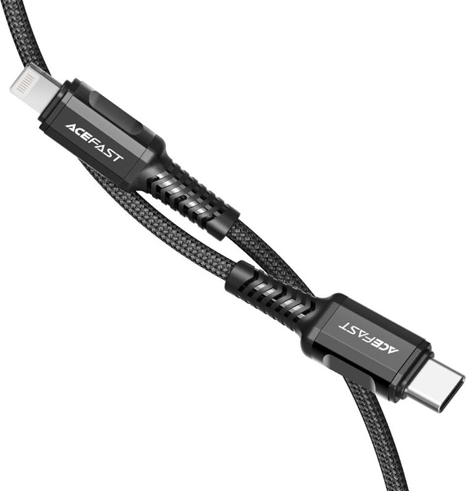Cablu Acefast C1-01 USB-C la Lightning, Certificare MFi, Incarcare Rapida PD 30W, 3A, Impletit din Nailon, 1.2m, Negru