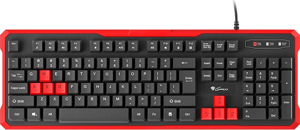 Genesis Rhod 110 NKG-0939 Membrane Gaming Keyboard, RU Layout, 104 Keys, 19-Key Anti-ghosting, 12 Multimedia Keys, Spill-resistant, Black and Red