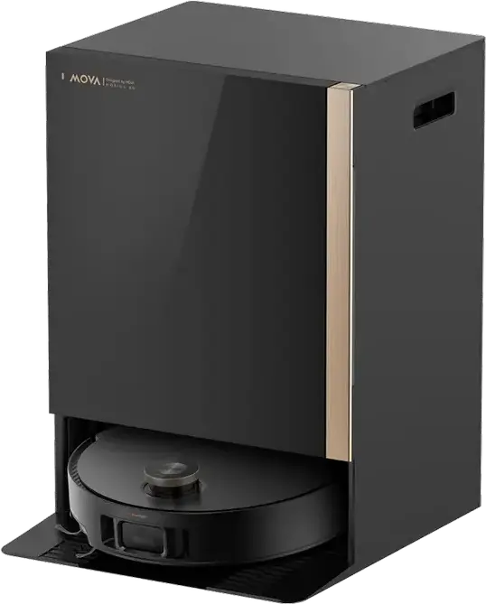 Robot Aspirator si Mop Mova Mobius 60, Suctie 30000 Pa, Baterie 6400 mAh, Navigatie FlexScope DToF, StepMaster 2.0, Negru, Set de 21 piese