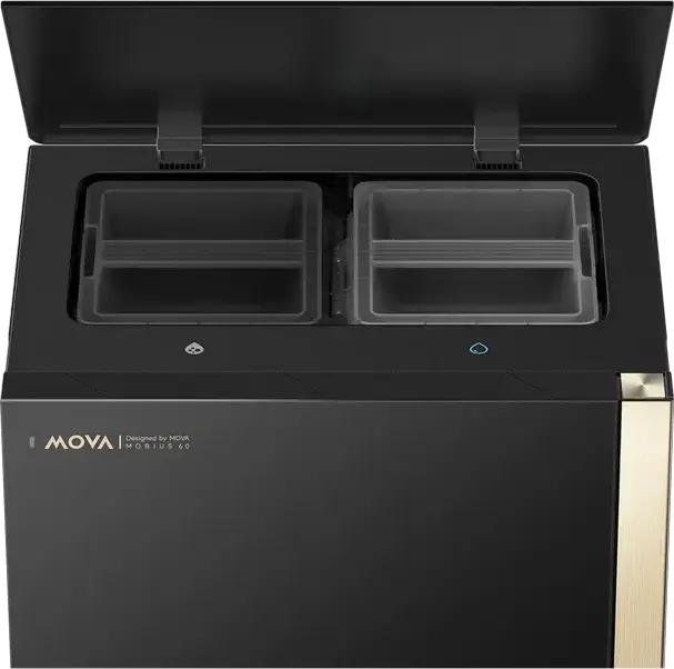 Robot Aspirator si Mop Mova Mobius 60, Suctie 30000 Pa, Baterie 6400 mAh, Navigatie FlexScope DToF, StepMaster 2.0, Negru, Set de 21 piese