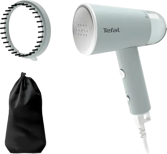 Ручной отпариватель Tefal DT1034E1 Origin Travel, 1200 Вт, 20 г/мин, складная конструкция, светло-голубой, набор из 3 предметов с щеткой и чехлом