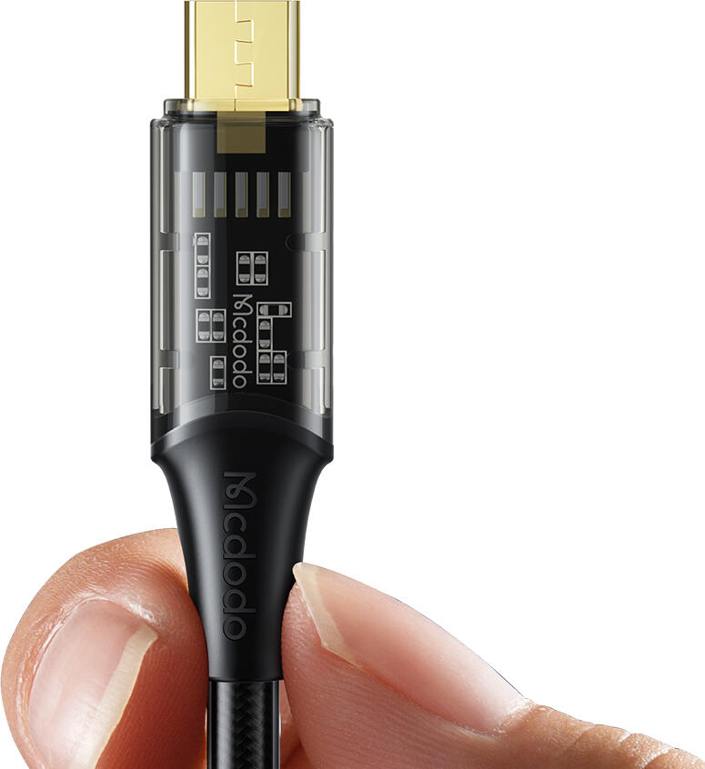 Кабель Mcdodo Amber Series CA-210 USB-A - Micro USB, Быстрая Зарядка 3A, 1.2м Нейлоновая Оплетка, Прозрачные Позолоченные Коннекторы, Черный