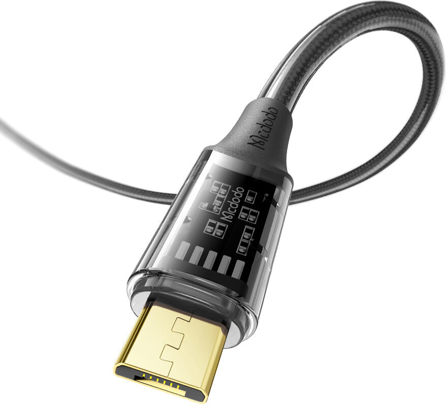 Кабель Mcdodo Amber Series CA-210 USB-A - Micro USB, Быстрая Зарядка 3A, 1.2м Нейлоновая Оплетка, Прозрачные Позолоченные Коннекторы, Черный
