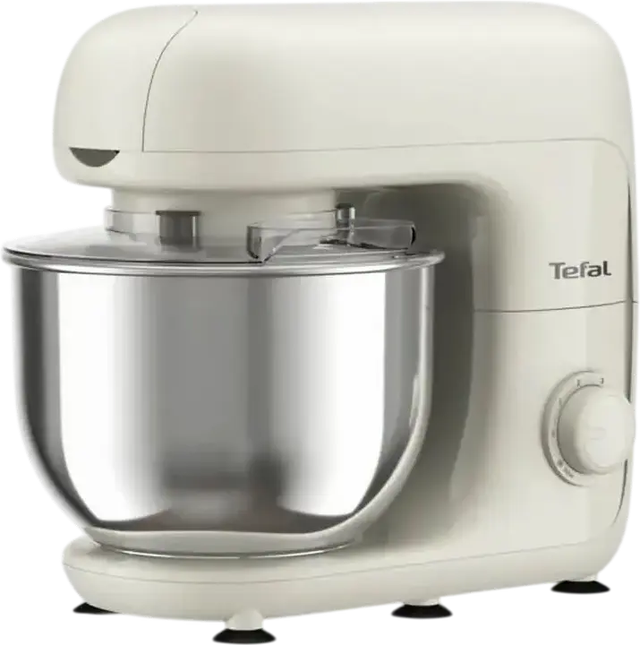 Tefal QB160138 Bake Essential Stand Mixer, 800W, 4.8L Stainless Steel Bowl, 6 Speed Levels with Pulse, Double Planetary Mixing, Beige