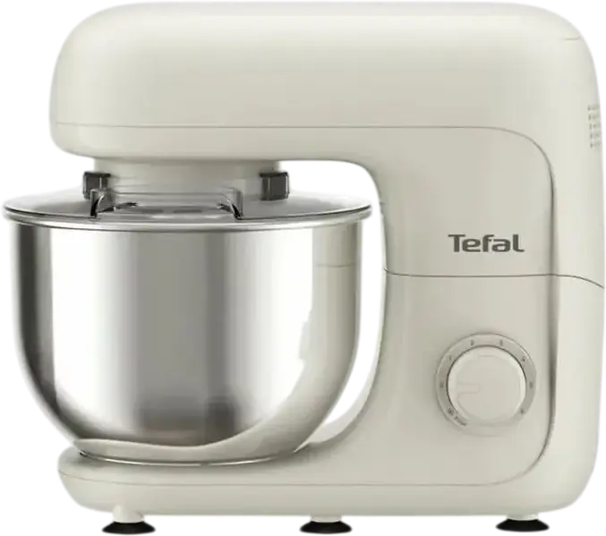 Tefal QB160138 Bake Essential Stand Mixer, 800W, 4.8L Stainless Steel Bowl, 6 Speed Levels with Pulse, Double Planetary Mixing, Beige