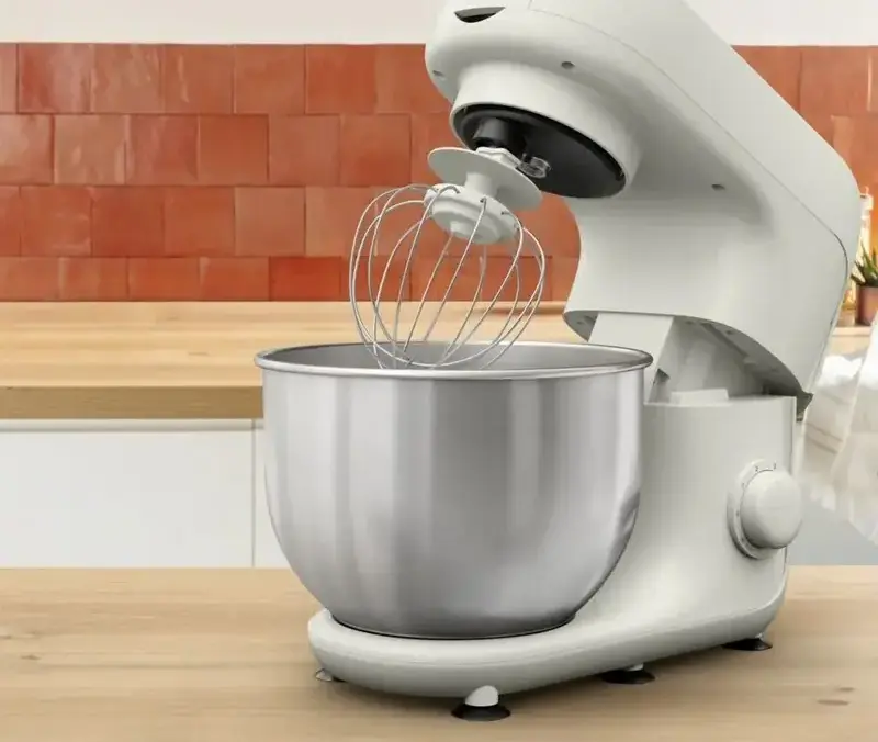 Tefal QB160138 Bake Essential Stand Mixer, 800W, 4.8L Stainless Steel Bowl, 6 Speed Levels with Pulse, Double Planetary Mixing, Beige
