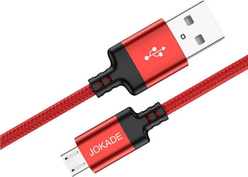 Jokade JA001 Junlian USB to Micro USB Braided Charging Cable, 5A Ultra-Fast Charge and Data Transfer, 1m, Red, Metal Housing Connectors