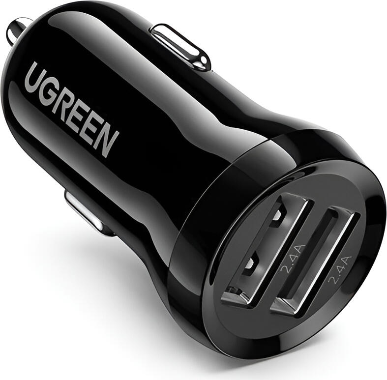 Incarcator Auto UGREEN 24W 4.8A cu Dual USB Type-A, 12V/24V Incarcare Rapida pentru iPhone, Android, Tablete, Negru