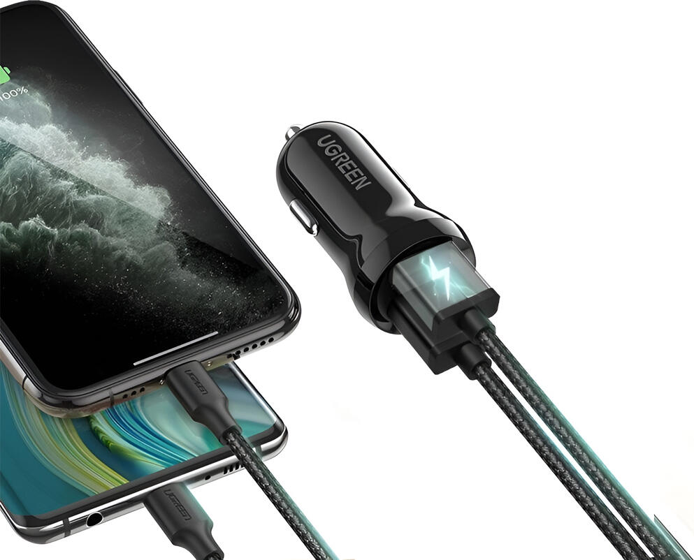 Incarcator Auto UGREEN 24W 4.8A cu Dual USB Type-A, 12V/24V Incarcare Rapida pentru iPhone, Android, Tablete, Negru
