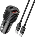 Автомобильное зарядное устройство KAKU KSC-678 с встроенным кабелем USB-C на USB-C, мощность 38 Вт, порты PD 20 Вт и QC 3.0 18 Вт, дизайн под карбон, черный