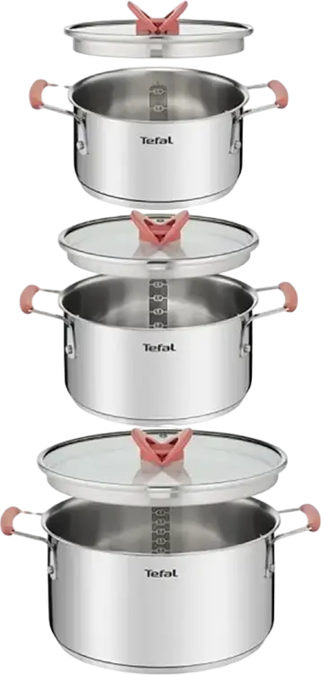 Tefal Opti'Space Stainless Steel Cookware Set of 6 Pieces, Induction Compatible, Stackable Pots with Glass Lids, Thermo-Fusion Technology