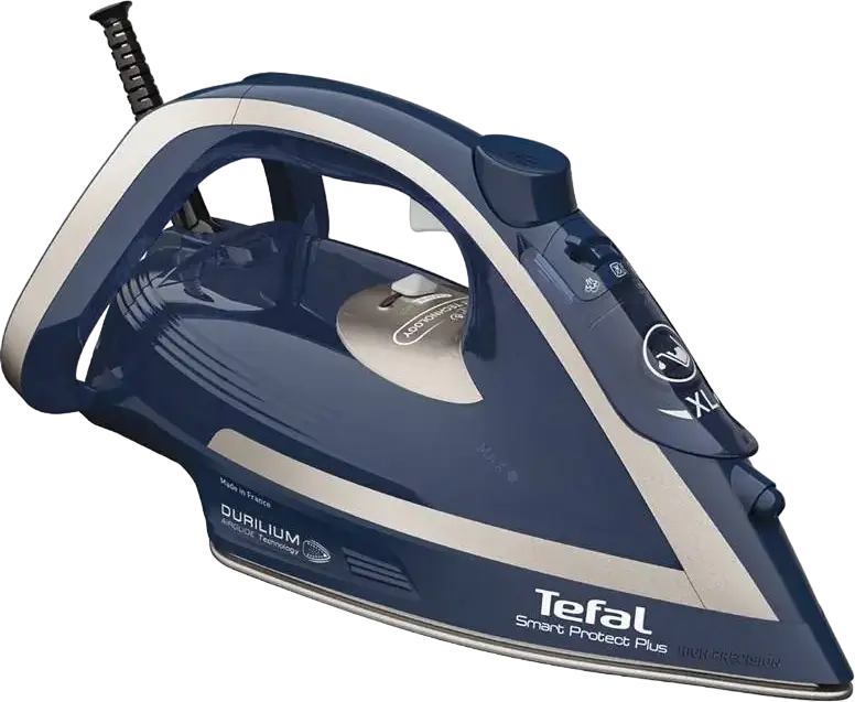 Утюг с паром Tefal FV6872E0 Smart Protect Plus, 2800 Вт, Подошва Durilium Airglide, Постоянный пар 40 г/мин, Паровой удар 260 г/мин, Автоотключение, Синий