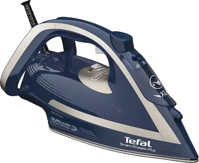 Утюг с паром Tefal FV6872E0 Smart Protect Plus, 2800 Вт, Подошва Durilium Airglide, Постоянный пар 40 г/мин, Паровой удар 260 г/мин, Автоотключение, Синий