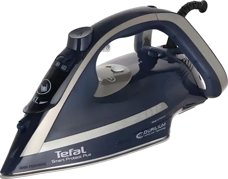 Утюг с паром Tefal FV6872E0 Smart Protect Plus, 2800 Вт, Подошва Durilium Airglide, Постоянный пар 40 г/мин, Паровой удар 260 г/мин, Автоотключение, Синий