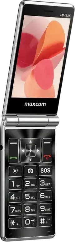 Telefon MaxCom MM835 Flip 4G DS Clamshell, Dual nano-SIM, Ecran IPS 3.5", Procesor Octa-core MT6765, Protectie IP54, Buton SOS, Negru