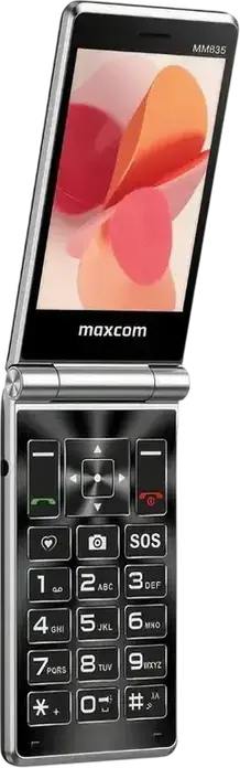 Telefon MaxCom MM835 Flip 4G DS Clamshell, Dual nano-SIM, Ecran IPS 3.5", Procesor Octa-core MT6765, Protectie IP54, Buton SOS, Negru