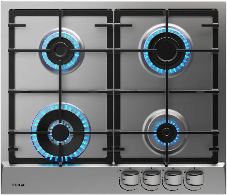 Teka GSC 64320 XBC IX Gas Hob, 4 Burners, Brushed Stainless Steel, Cast Iron Grates, Flame Supervision Safety, 580x500mm