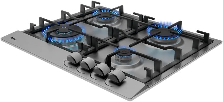 Teka GSC 64320 XBC IX Gas Hob, 4 Burners, Brushed Stainless Steel, Cast Iron Grates, Flame Supervision Safety, 580x500mm