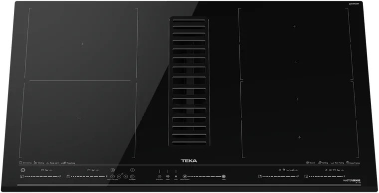 Teka AFF 87601 MST BK MasterSense Air Built-in Induction Hob with Integrated Extractor Hood, 4 Zones, Touch Control Multislider, 80cm, Black Glass