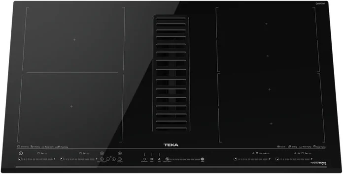 Teka AFF 87601 MST BK MasterSense Air Built-in Induction Hob with Integrated Extractor Hood, 4 Zones, Touch Control Multislider, 80cm, Black Glass