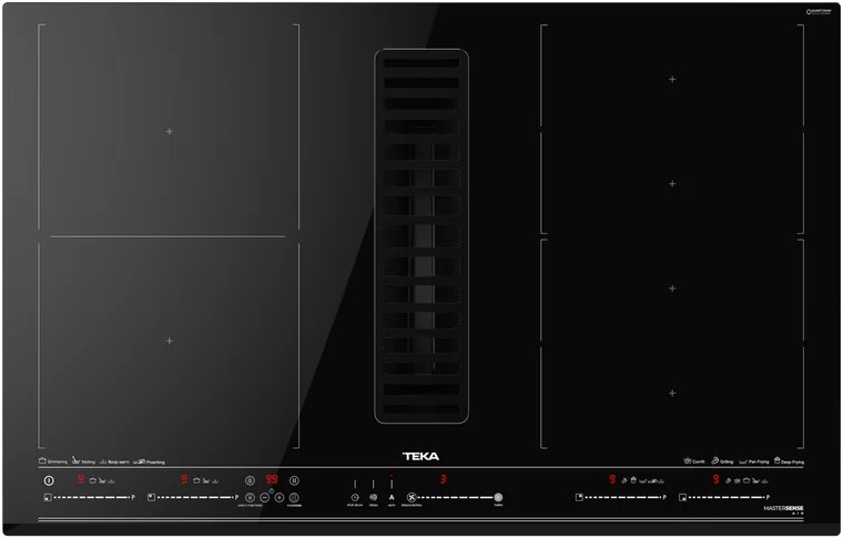 Teka AFF 87601 MST BK MasterSense Air Built-in Induction Hob with Integrated Extractor Hood, 4 Zones, Touch Control Multislider, 80cm, Black Glass